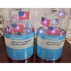 NIB Pair of Patriotic American Flag 7' String LED Lights Cool White Battery Oper